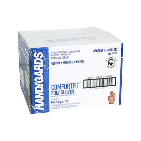 Handgards Comfortfit Powder Free Medium Poly Gloves - 100 count per pack -- 10 packs per case