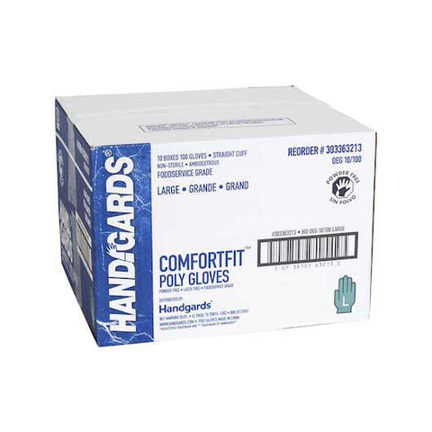 Handgards Comfortfit Powder Free Large Poly Gloves - 100 count per pack -- 10 packs per case