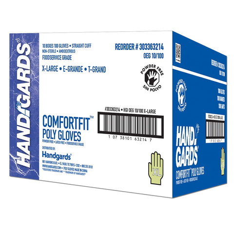 Handgards Embossed Poly Clear Extra Large Disposable Gloves -- 1000 per case.