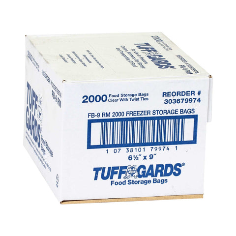 TuffGards 6.5 Inch X 9 Inch High Density Roll Pack Clear Twist Tie Freezer Storage Bag, 2000 Count