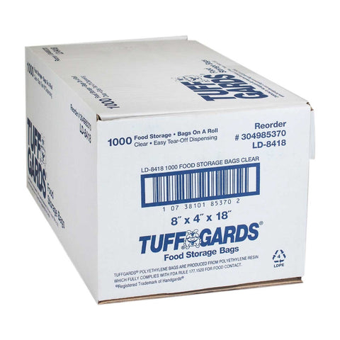 Handgards Low Density Clear Food Storage Bag - Roll Pack, 8 x 4 x 18 inch -- 1000 per case.
