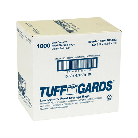 TuffGards Clear 0.75 Mil Disposable Food Storage Bag, 5.5 x 4.75 x 19 inch -- 1000 per case.