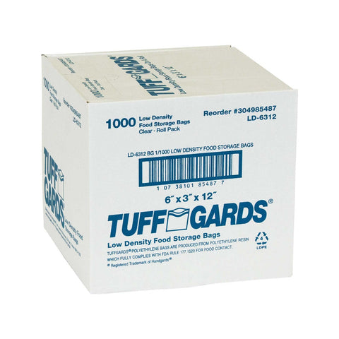 TuffGards Clear 0.65 Mil Disposable Food Storage Bag, 6 x 3 x 12 inch -- 1000 per case.