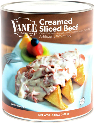 Vanee Foods Creamed Wafer Sliced Beef - Number 10 Can -- 6 per case.
