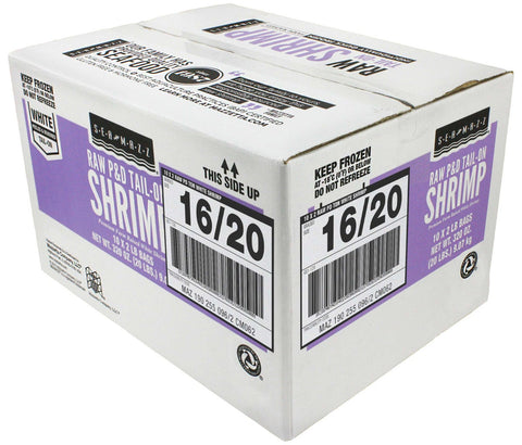 Seamazz 16/20 Tail On Raw White Shrimp, 20 Pound