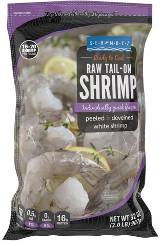 Seamazz 16/20 Tail On Raw White Shrimp, 20 Pound