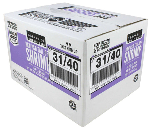 Seamazz 31/40 Tail Off Raw White Shrimp, 20 Pound