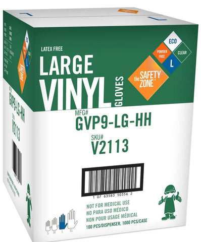 The Safety Zone Large Clear Powder Free Vinyl Gloves -- 1000 per case