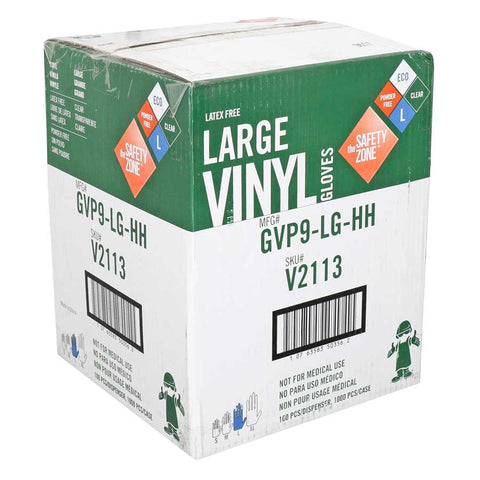 The Safety Zone Large Clear Powder Free Vinyl Gloves -- 1000 per case