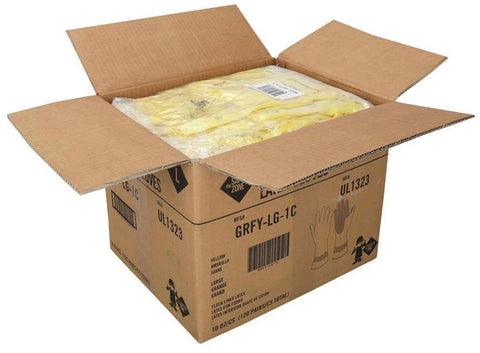 The Safety Zone Yellow Large Flock Lined Latex Gloves - 1 pair per pack -- 120 packs per case