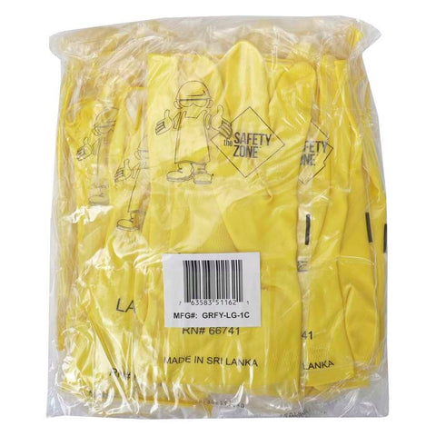 The Safety Zone Yellow Large Flock Lined Latex Gloves - 1 pair per pack -- 120 packs per case