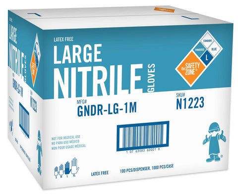 The Safety Zone Blue Powdered 3.7 Mil Large Nitrile Gloves -- 1000 per case