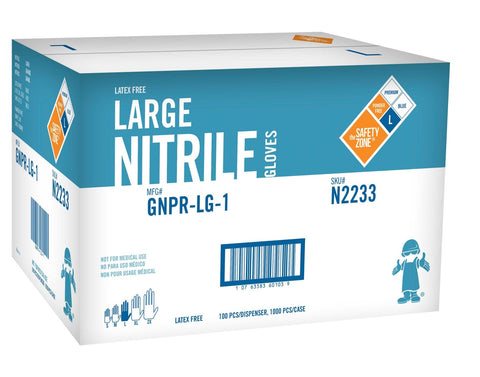 The Safety Zone Powder Free Blue Large Nitrile Gloves -- 1000 per case