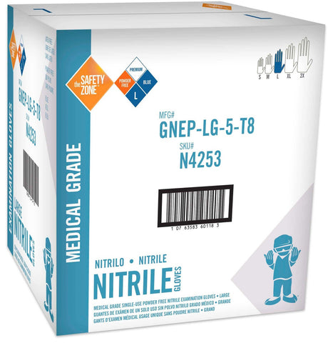 The Safety Zone Blue 8.3 Mil Large Powder Free Nitrile Gloves -- 500 per case