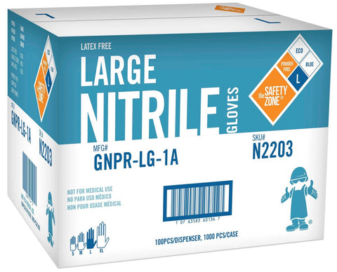 The Safety Zone Blue 3.0 Mil Large Powder Free Nitrile Gloves -- 1000 per case