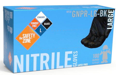 The Safety Zone Black 3.3 Mil Large Powder Free Nitrile Gloves -- 1000 per case