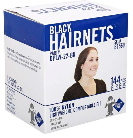 The Safety Zone Black Light Weight Nylon Hairnet, 22 inch -- 1440 per case
