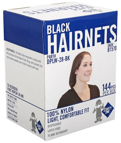 The Safety Zone Black Lightweight Nylon Hairnet, 28 inch -- 1440 per case