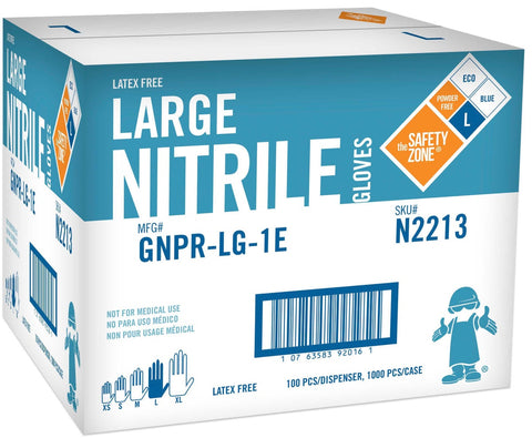 The Safety Zone Blue Large Powder Free Nitrile Gloves -- 1000 per case