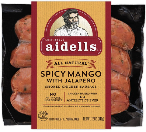 Aidells Spicy Mango with Jalapeno Smoked Chicken Sausage, 12 Ounce -- 8 per case.