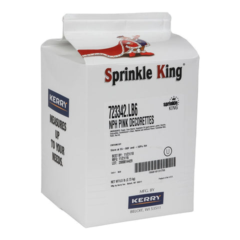 Sprinkle King Non Partially Hydrogenated Pink Decorettes, 6 Pound -- 4 per case.