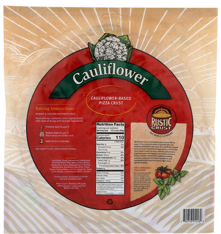 Rustic Crust Cauliflower Pizza Crust, 12 inch -- 8 per case