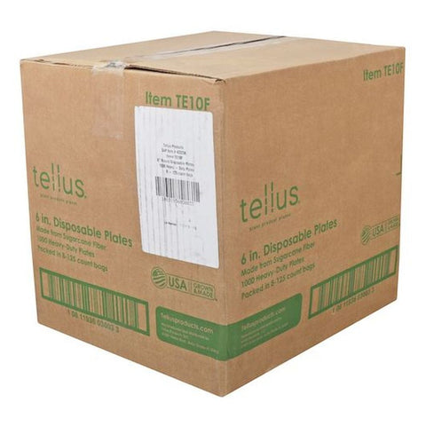 Tellus No PFAS Added Sugarcane Fiber Disposable Round Plate, 6 inch - 125 per pack -- 8 packs per case