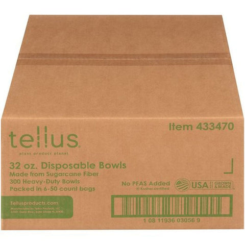 Tellus No PFAS Added Sugarcane Fiber Disposable Bowl, 32 Ounce - 300 per pack -- 6 packs per case