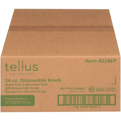 Tellus No PFAS Added Sugarcane Fiber Disposable Bowl, 24 Ounce - 300 per pack -- 6 packs per case