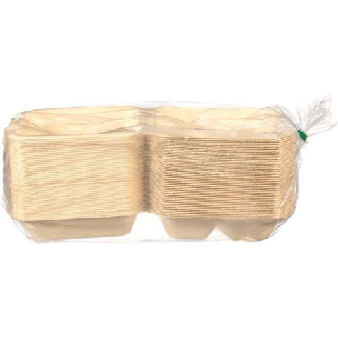 Tellus No PFAS Added Sugarcane Fiber Square Disposable 3 Compartment Clamshell, 8 x 8 inch - 200 per pack -- 4 packs per case