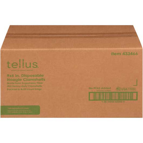 Tellus No PFAs Added Bagasse Hoagie Clamshell Container, 9 x 6 inch - 50 per pack -- 4 packs per case