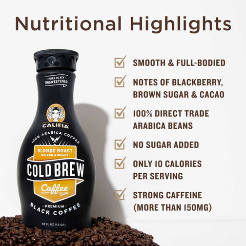Califia Farms Pure Blonde Roast Black Cold Brew Coffee, 48 Ounce -- 6 per case