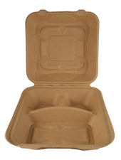 World Centric 3 Compartment Fiber Clamshell, 8 x 8.5 x 2.8 inch -- 300 per case.