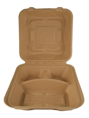 World Centric 3 Compartment Fiber Clamshell, 8 x 8.5 x 2.8 inch -- 300 per case.
