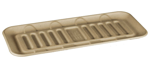 World Centric Compostable Unbleached Plant Fiber Tray, 15 x 6 x 0.3 inch -- 400 per case.