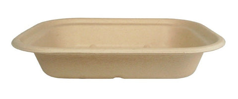 World Centric Compostable Single Compartment Unbleached Plant Fiber Tray, 8 x 6 x 1.5 inch -- 400 per case.