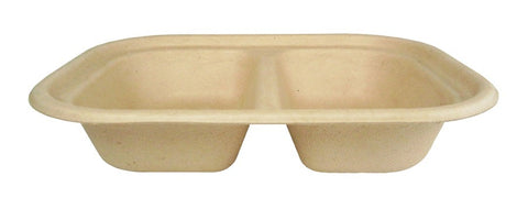 World Centric Compostable 2 Compartment Fiber Tray, 8.0 x 6.0 x 1.5 inch -- 400 per case.