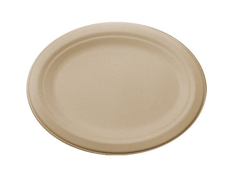 World Centric Compostable Unbleached Plant Fiber Oval Plate, 10 inch -- 500 per case.