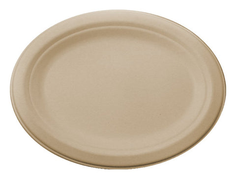 World Centric Compostable Unbleached Plant Fiber Oval Plate, 12 inch -- 500 per case.