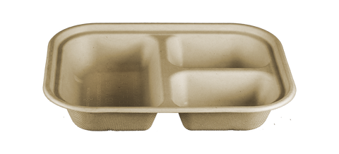 World Centric Compostable Unbleached Plant Fiber 3 Compartment Tray, 10 x 7.5 x 3 inch -- 300 per case.