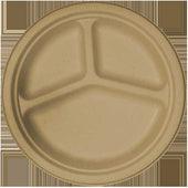 World Centric Unbleached Plant 3 Compartment Fiber Plate, 9 inch -- 1000 per case.