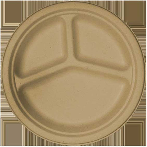 World Centric Unbleached Plant 3 Compartment Fiber Plate, 9 inch -- 1000 per case.