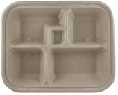World Centric Unbleached Plant Fiber 5 Compartment Bento Box - 50 count per pack -- 6 packs per case