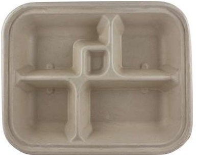 World Centric Unbleached Plant Fiber 5 Compartment Bento Box - 50 count per pack -- 6 packs per case
