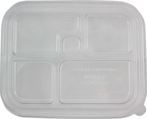 World Centric Ingeo 5 Compartment Bento Box Lid Only - 75 count per pack -- 4 packs per case