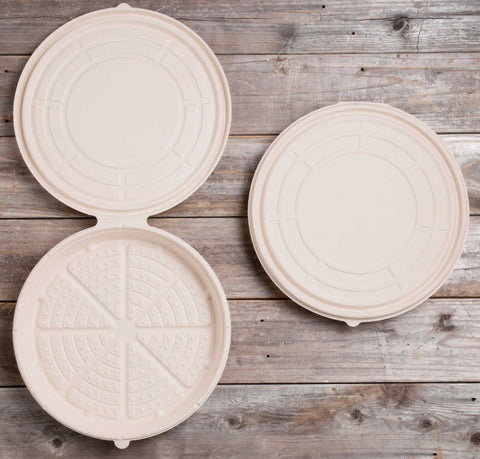 World Centric Unbleached Plant Fiber Round Deep Dish Pizza Clamshell, 14 inch -- 100 per case.