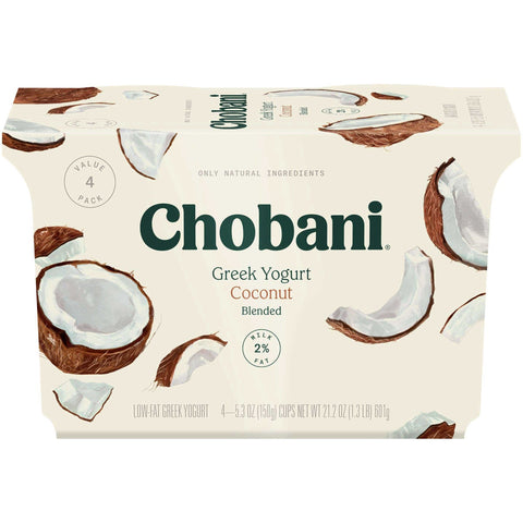 Chobani Greek Yogurt 2 Percent Coconut Blended, 5.3 ounce -- 24 per case