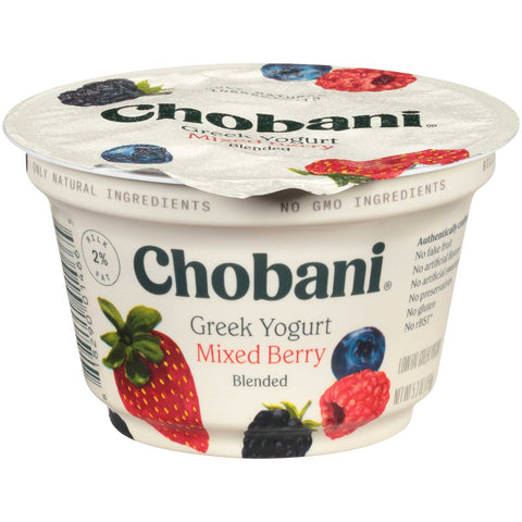 Chobani 2 Percent Mixed Berry Blended Greek Yogurt, 5.3 Ounce -- 12 per case.