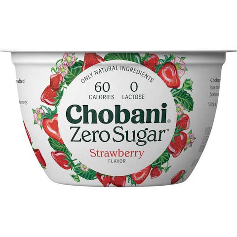 Chobani Zero Sugar Strawberry Flavor Yogurt, 5.3 Ounce -- 12 per case