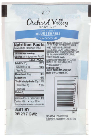 Orchard Valley Harvest Blueberries Dark Chocolate, 1.9 Ounce -- 14 per case